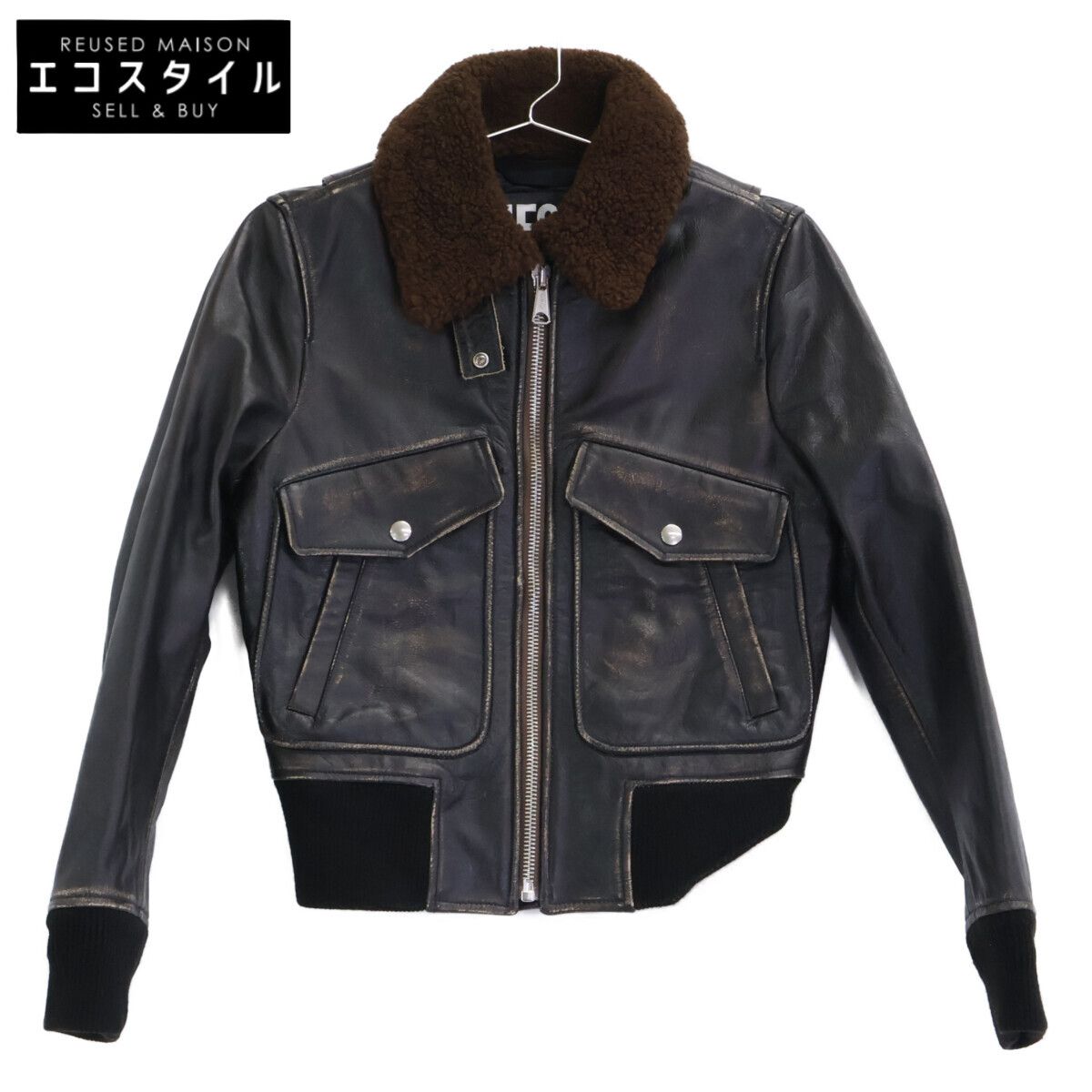 DIESEL　ディーゼル　L-TRACY シープファー ヴィンテージ加工 レザーブルゾン　XS