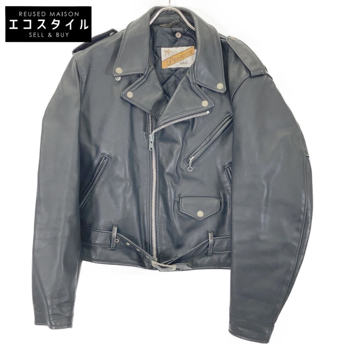 SCHOTT ショット 618 ブラック バイカー後期タグ USA製 ダブルライダースジャケット 44