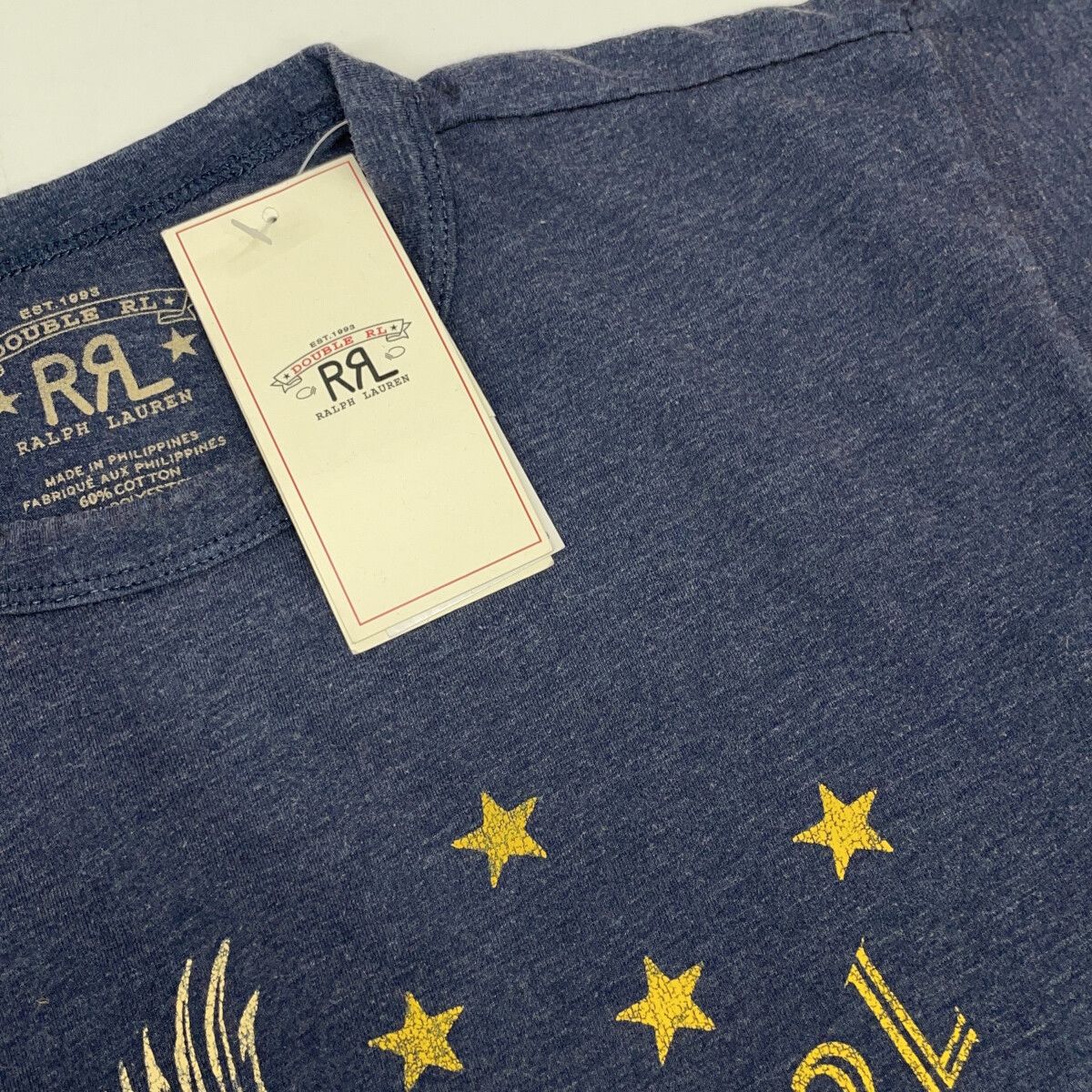 RRL　ダブルアールエル　782857066001 ネイビー コットンブレンド 製品染め グラフィックショートスリーブカットソー　XS