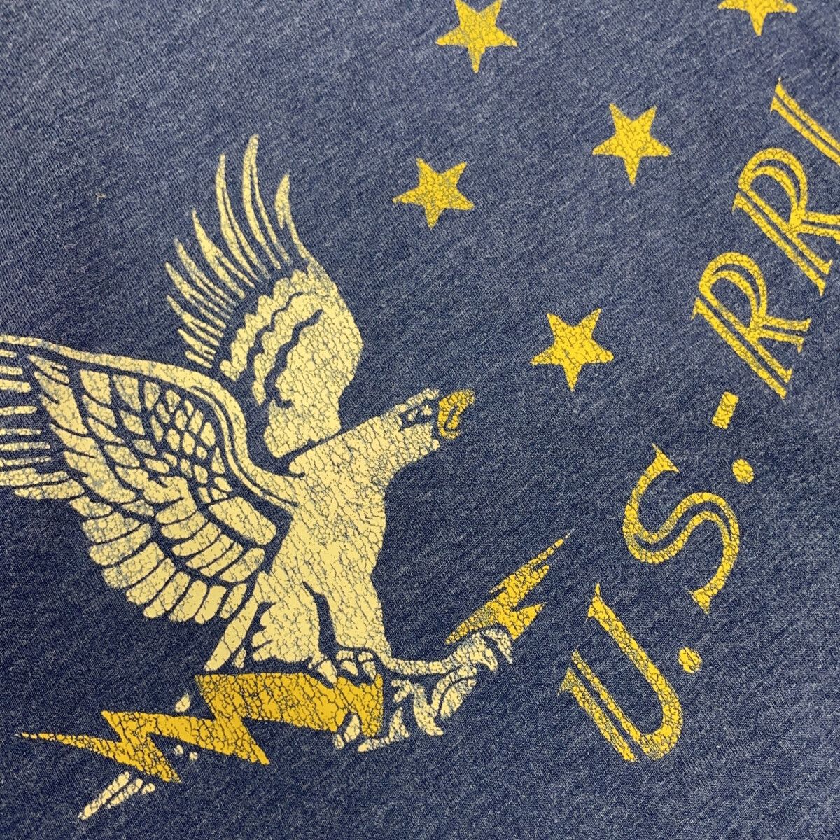 RRL　ダブルアールエル　782857066001 ネイビー コットンブレンド 製品染め グラフィックショートスリーブカットソー　XS