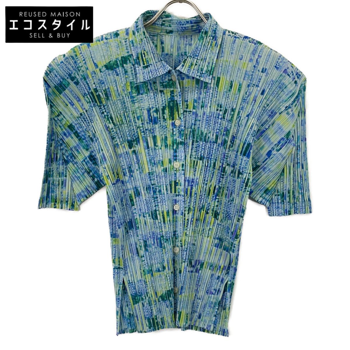 PLEATS PLEASE　プリーツプリーズ　PP12-JJ372 ブルー 総柄 プリーツシャツ　3