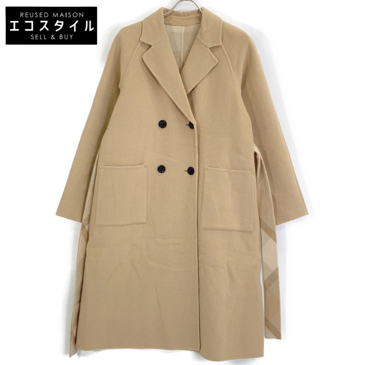 BLUE LABEL CRESTBRIDGE　ブルーレーベルクレストブリッジ　24年製 ベージュ クレストブリッジチェックトーナルリバーフェイスロングコート　36
