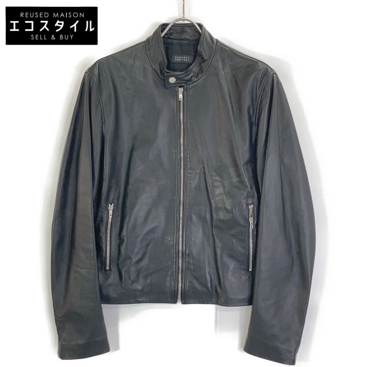 BARNEYS NEWYORK　バーニーズニューヨーク　ブラック 2048286 ラムスキン シングルライダースジャケット　48