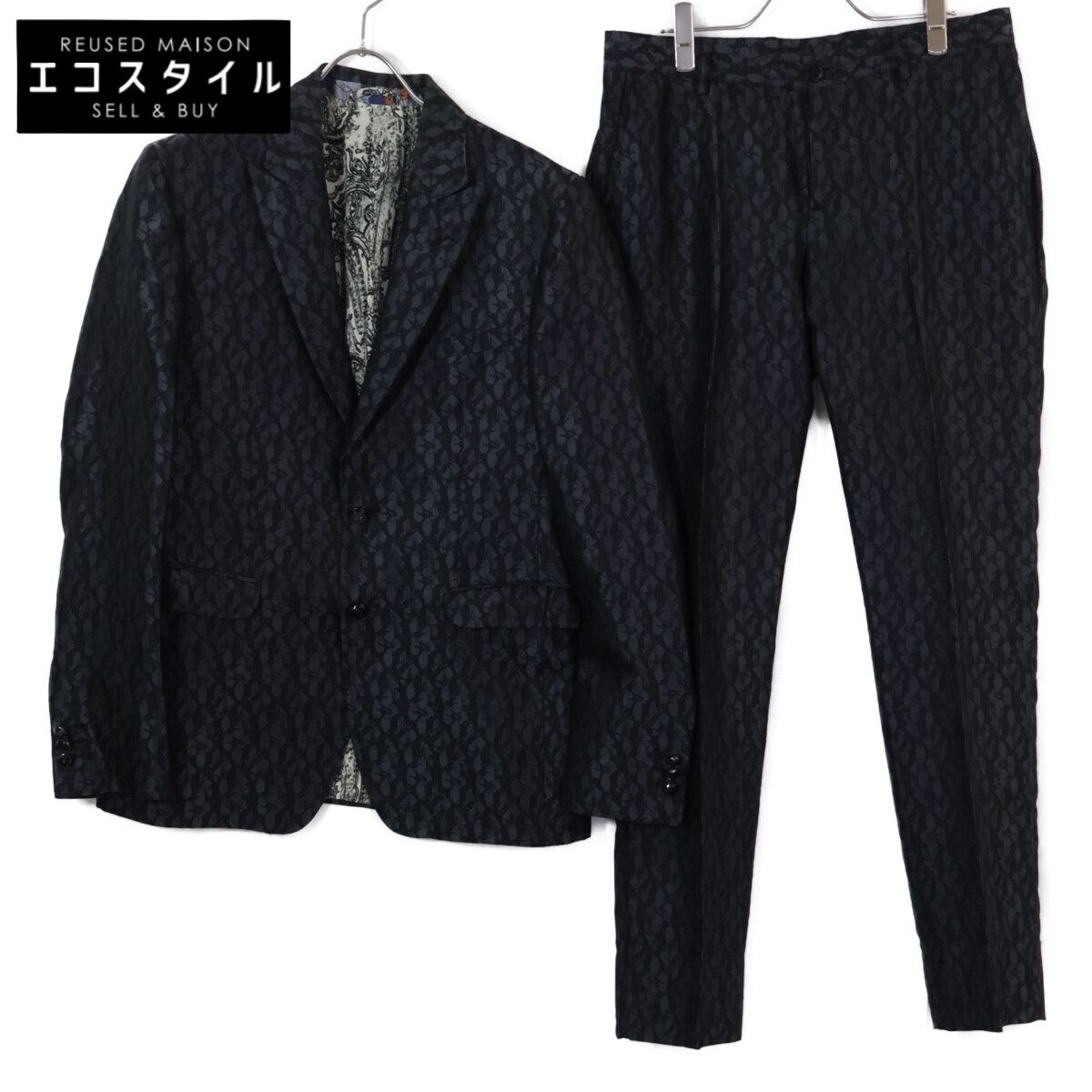 ETRO　エトロ　【国内正規】総柄 シルク混 ピークドラペル 2Bシングル　48