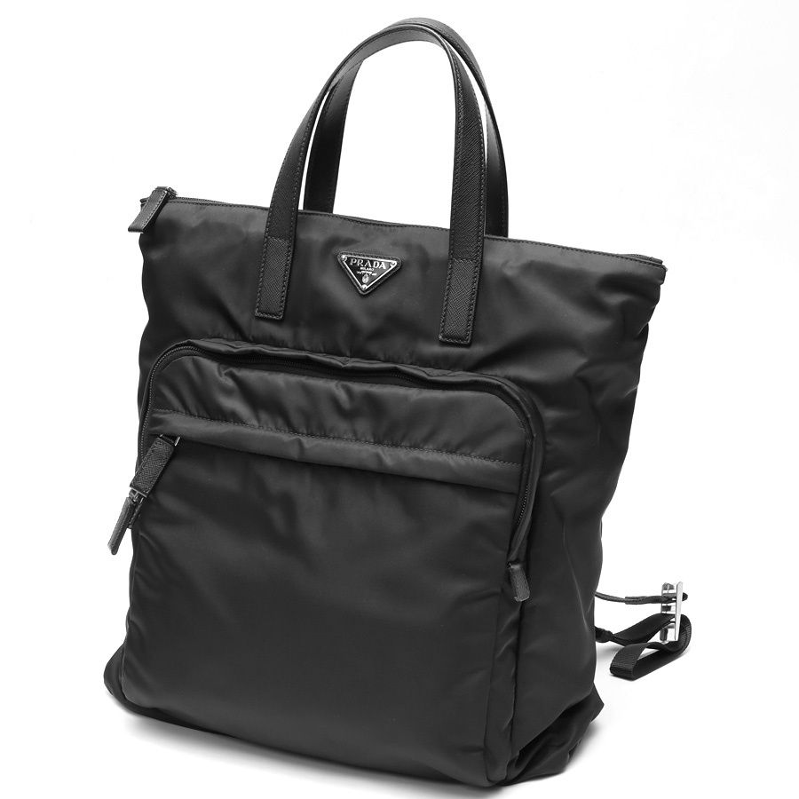 プラダ / PRADA　Re-Nylon x サフィアーノレザー トートバッグ / バックパック　2VG098　ナイロン　ブラック 【中古】