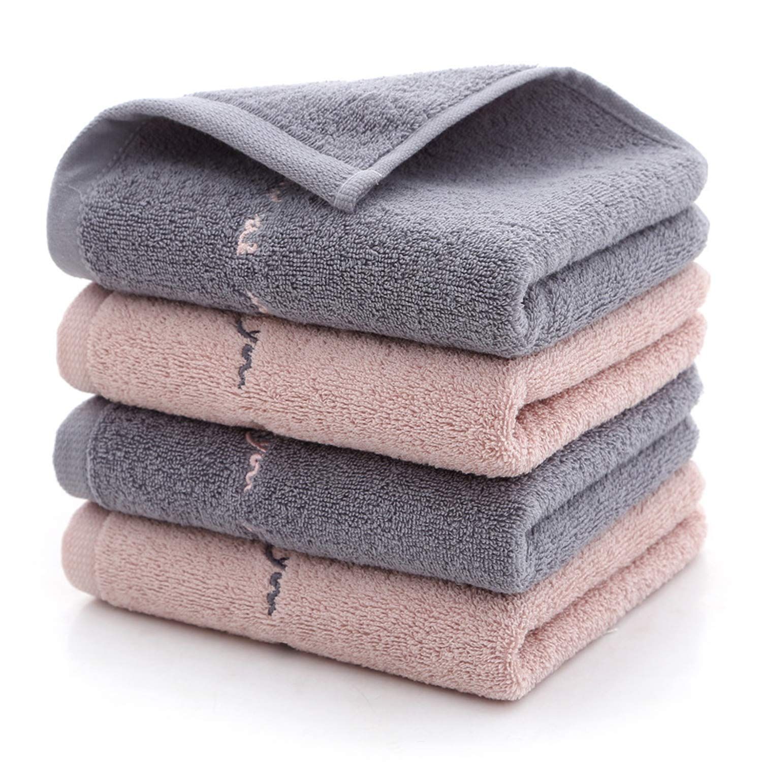 Etech フェイスタオル 74ｘ34cm 綿100% 4枚セット(2色でGray＆Pink) 瞬間吸水 速乾 抗菌防臭 家庭/ホテル/スポーツなどに最適 柔らかな肌ざわり 贈答品 (2色)koe