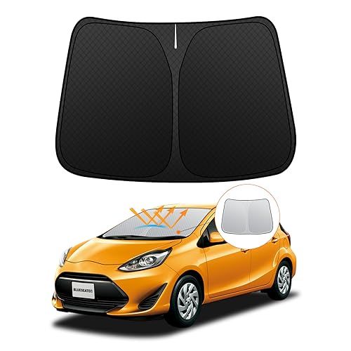 【強化版】トヨタ アクア 10系 NHP10/NHP10H フロントガラスサンシェード AQUA H23.12-R3.7 UVカット 吸盤不要 6層構造 遮光断熱 夏 紫外線 UVカット 簡単着脱 内装パーツ 折り畳み式 車種専用設計 収納袋付きAR