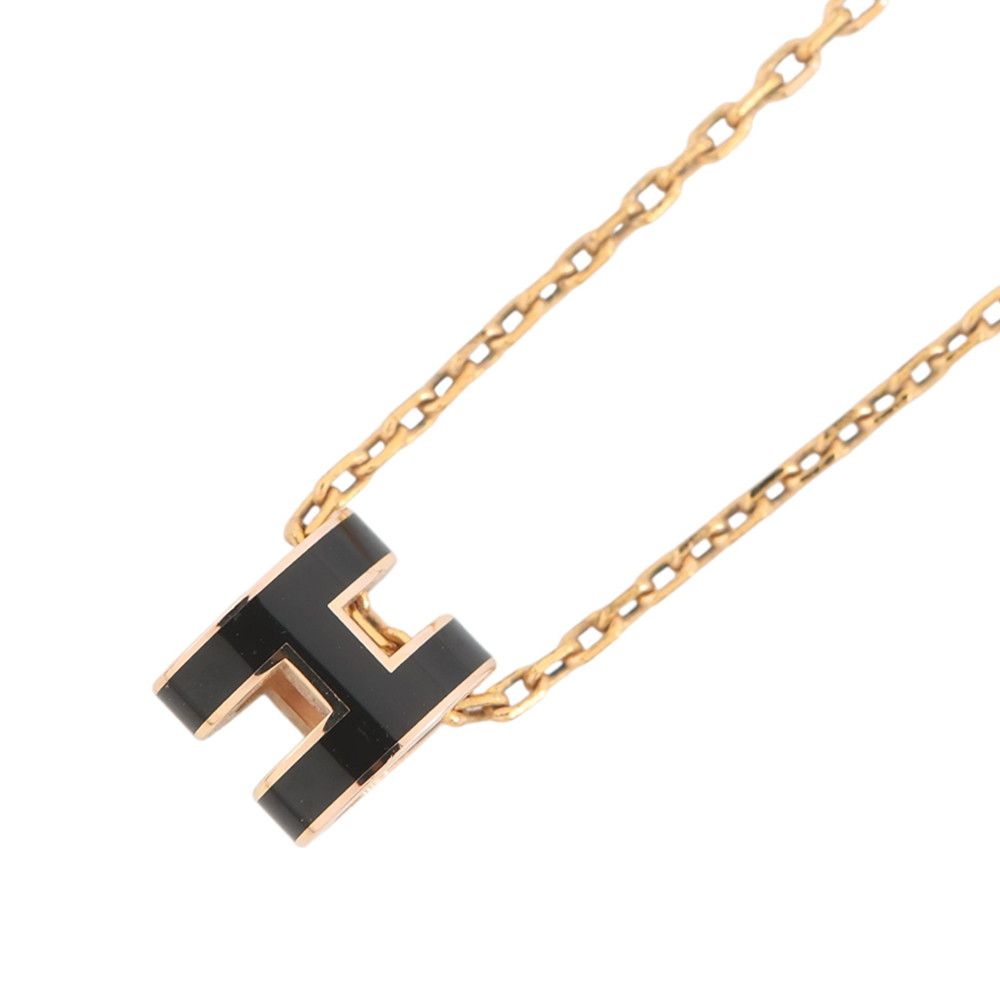 エルメス ネックレス ミニ・ポップアッシュ ブラック/ゴールド金具 HERMES アクセサリー ポップH 黒