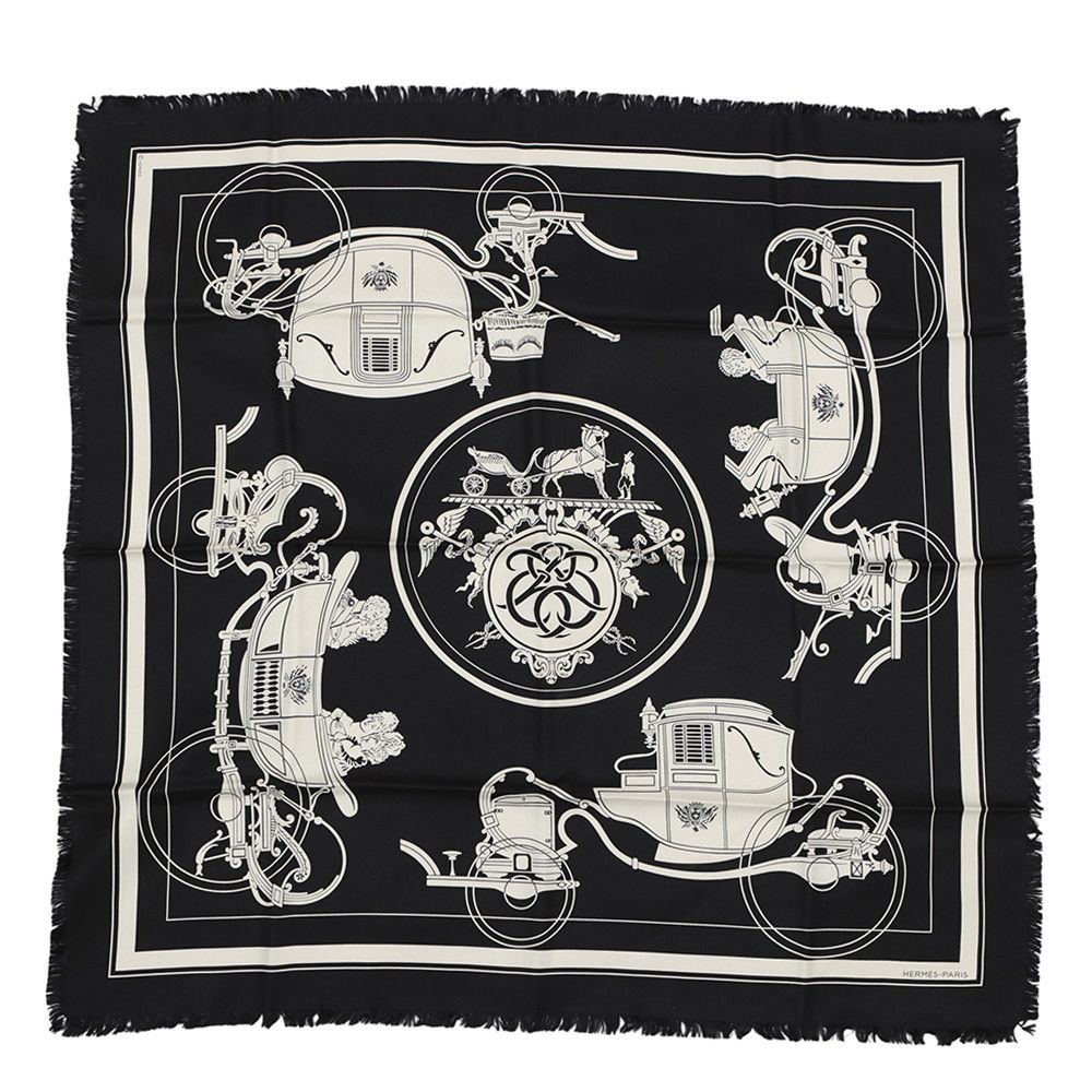 エルメス スカーフ カレH 80 エクスリブリス フリンジ Ex-Libris HERMES シルク 2023秋冬