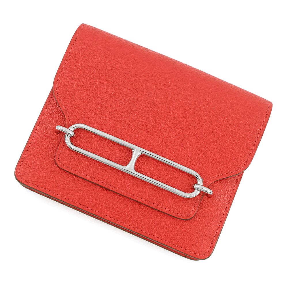 エルメス 財布 ロウリス ルリ スリム ルージュクー/シルバー金具 シェブルミゾル W刻印 HERMES 財布