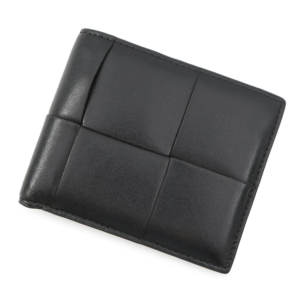 ボッテガヴェネタ 二つ折り財布 マキシイントレチャート レザー BOTTEGA VENETA 財布 黒