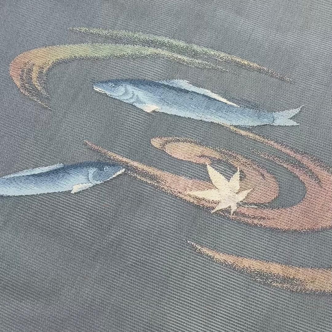 夏帯 名古屋帯 紗 流水に魚 熨斗目色 O-6226 - メルカリ