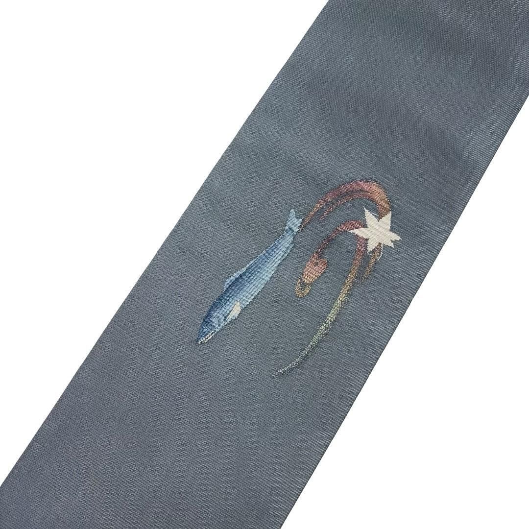 夏帯 名古屋帯 紗 流水に魚 熨斗目色 O-6226 - メルカリ