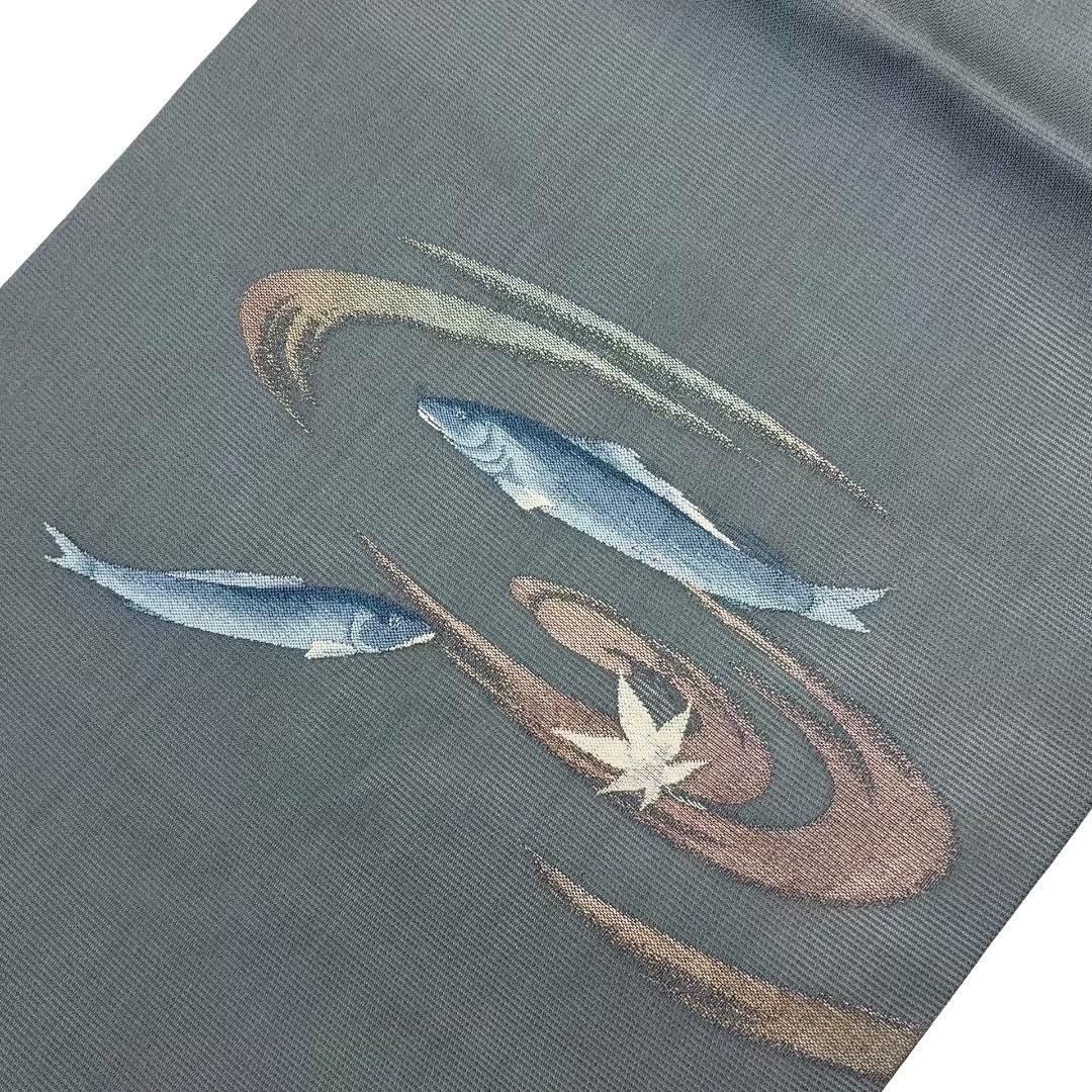 夏帯 名古屋帯 紗 流水に魚 熨斗目色 O-6226 - メルカリ
