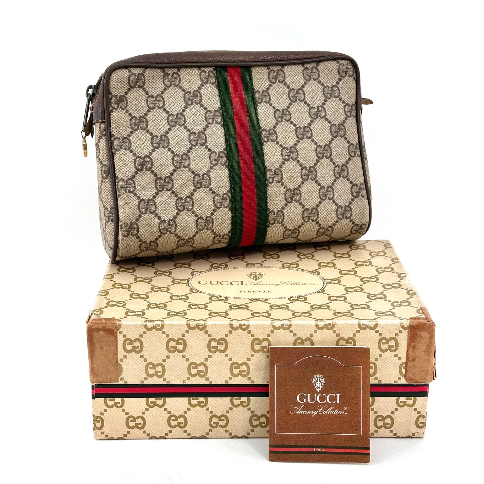 【人気】GUCCI オールドグッチ シェリーライン GG柄 クラッチバッグ PVC レザー ブラウン ヴィンテージ