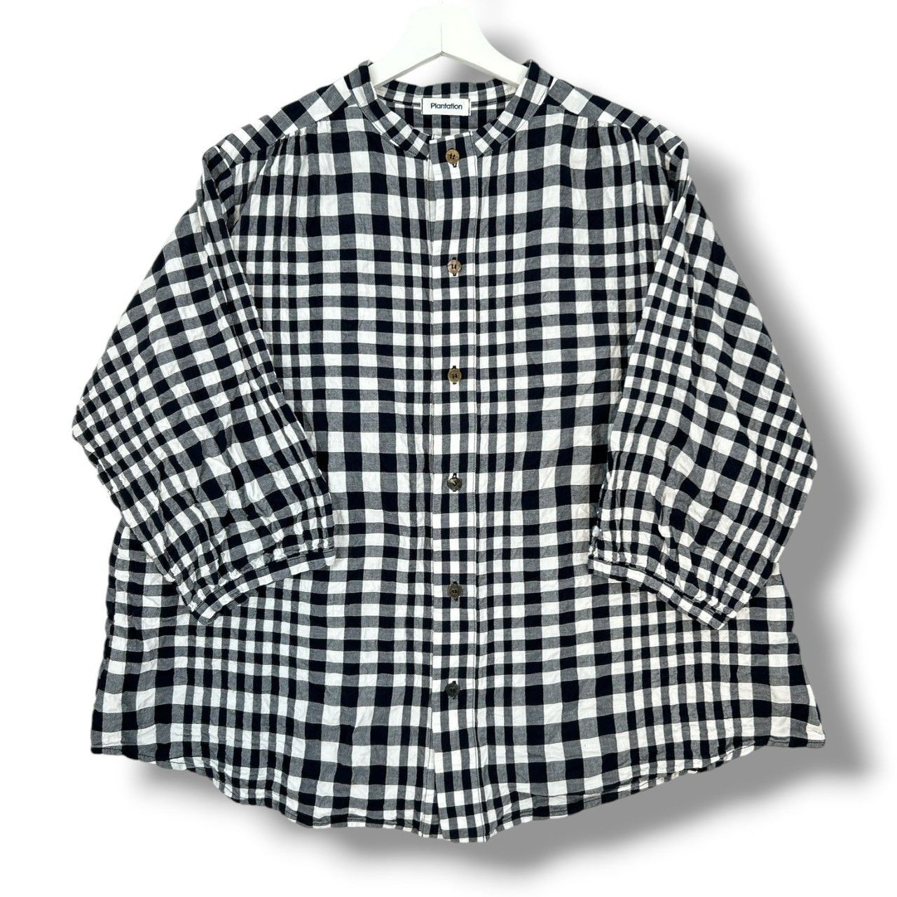 Plantation プランテーション チェック柄 シワ加工 シャツ 七分袖 