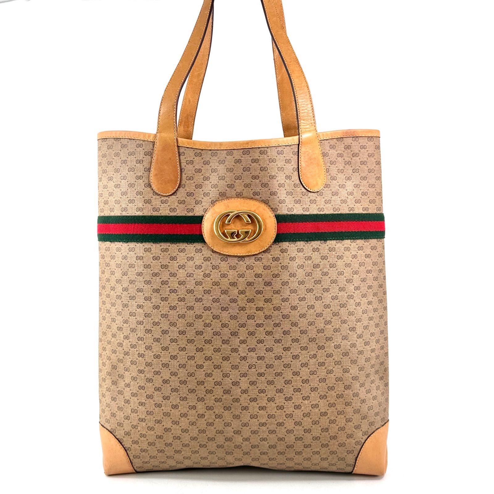 GUCCI オールドグッチ シェリーライン マイクロGG トートバッグ GG金具 PVC レザー ベージュ