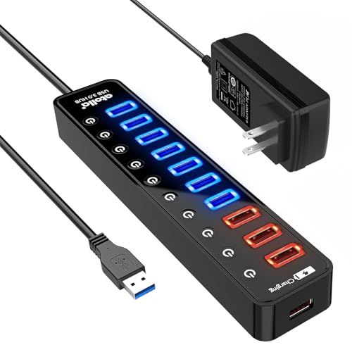 USB3.0ハブ 電源付き, atolla 7ポート5Gbps高速 USBハブ3.0 の 拡張+ 4充電ポート USB Hub 独立スイッチ付 12V/4A 48W電源付きas 4f77b3d2