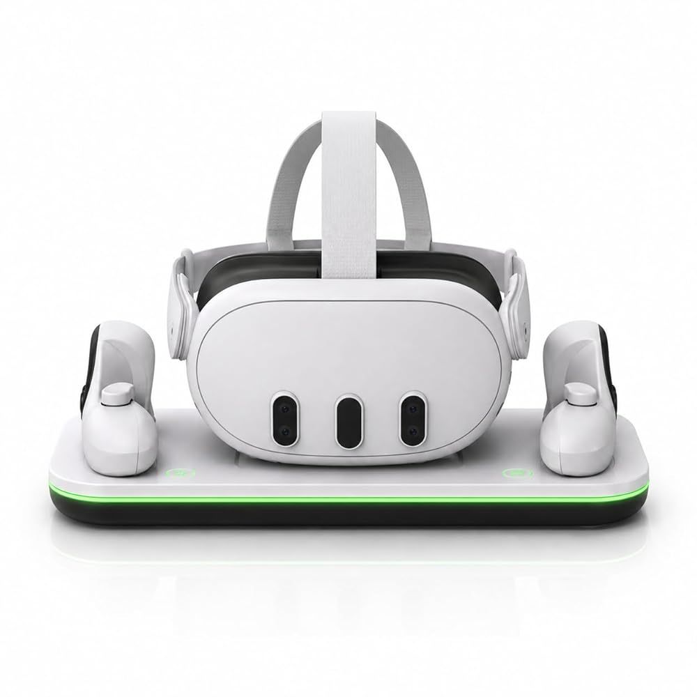 【Meta Quest3 / 3S対応】置くだけ VR充電スタンド ドック 卓上 ヘッドセット＆コントローラー同時充電 Type-C 急速充電 LED表示