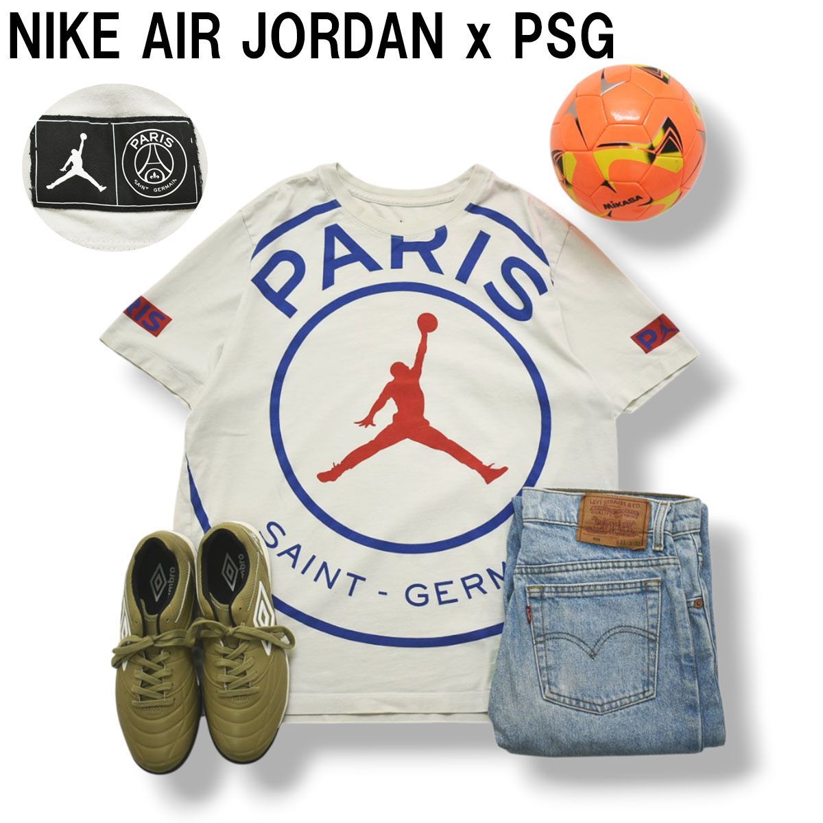 ナイキ エア ジョーダン x パリサンジェルマン NIKE AIR JORDAN x PSG ダブルネーム ロゴ プリント Tシャツ カットソー XL ホワイト ストリート スポーツ メンズ