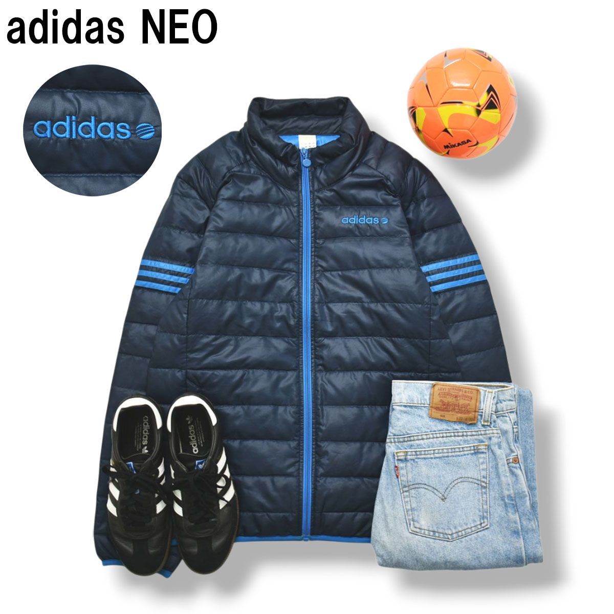 アディダス ネオ adidas NEO キルティング ダウン ジャケット ジャンパー ウィンドブレーカー スリーストライプス O ネイビー スポーツ タウンユース レジャー メンズ