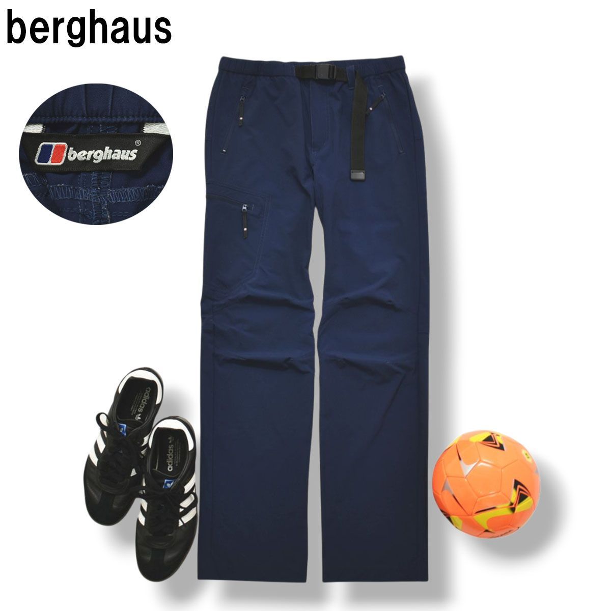 バーグハウス berghaus W AXIS PANT ストレッチ ナイロン パンツ ジップアップ バックルベルト 立体裁断 M ネイビー アウトドア ウェア レディース ♪