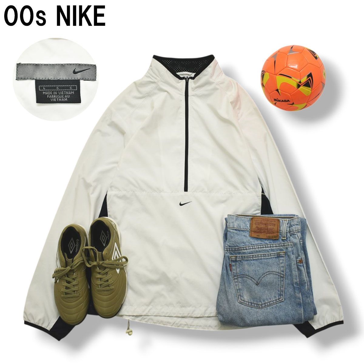 00s ヴィンテージ ナイキ NIKE ハーフジップ プルオーバー ウィンド ジャケット ジャンパー メッシュ ベンチレーション L ホワイト スポーツ ストリート タウンユース レジャー メンズ