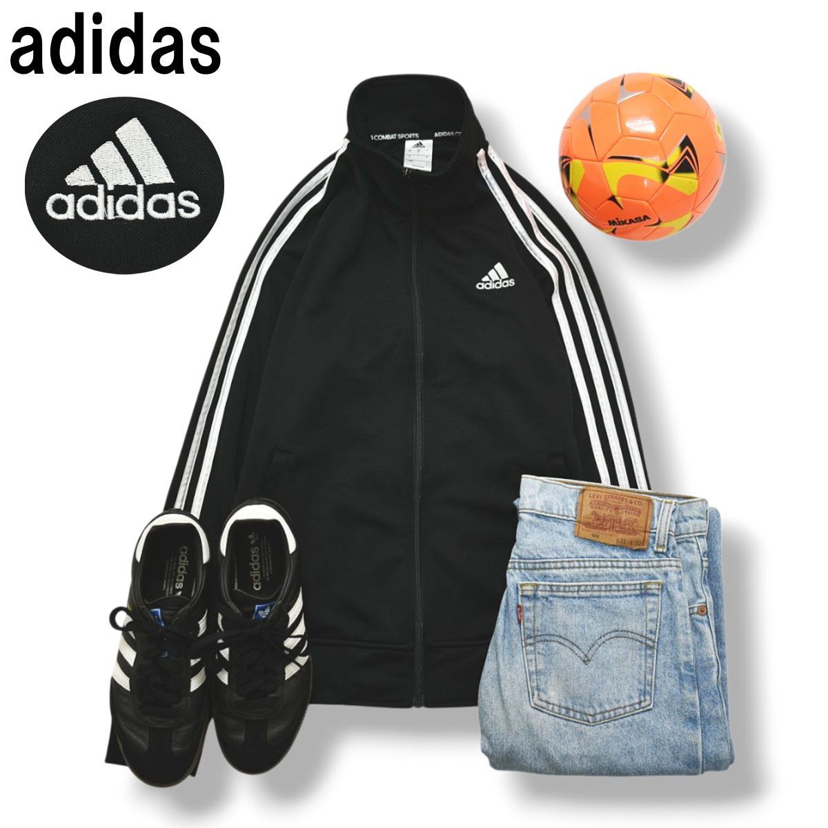 【美品】 アディダス adidas トラック ジャケット ジャージ ジップアップ スリーストライプス パフォーマンスロゴ ラグランスリーブ L ブラック スポーツ ストリート メンズ