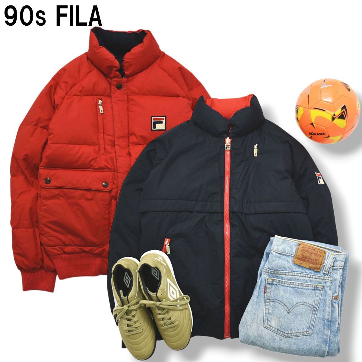 90s ヴィンテージ フィラ FILA リバーシブル キルティング ダウン 