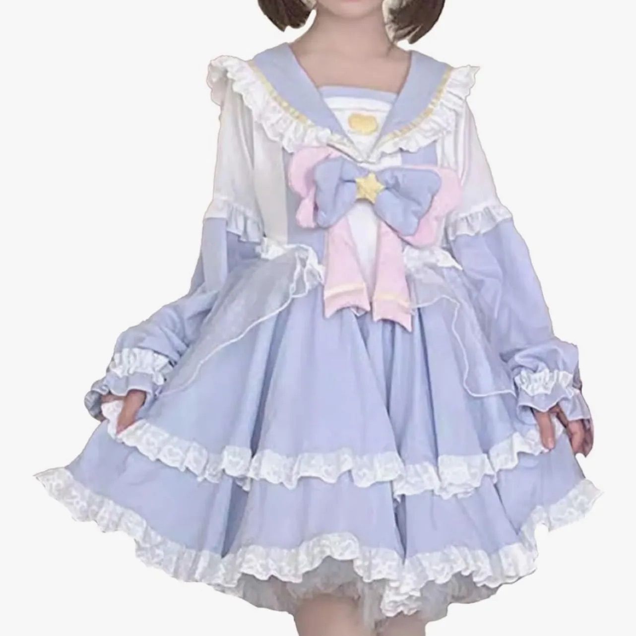 ＸＨＳＵＫＡＤＯ　ロリータ ドレス レディース ワンピース 春 夏 秋 ゆめ可愛い リボン付き Lolita ゴスロリ お嬢様 星柄 セーラーカラー セーター服 洋服 ガーリー系 コスプレ レース フリル チュール 学園祭 文化祭 6,650円