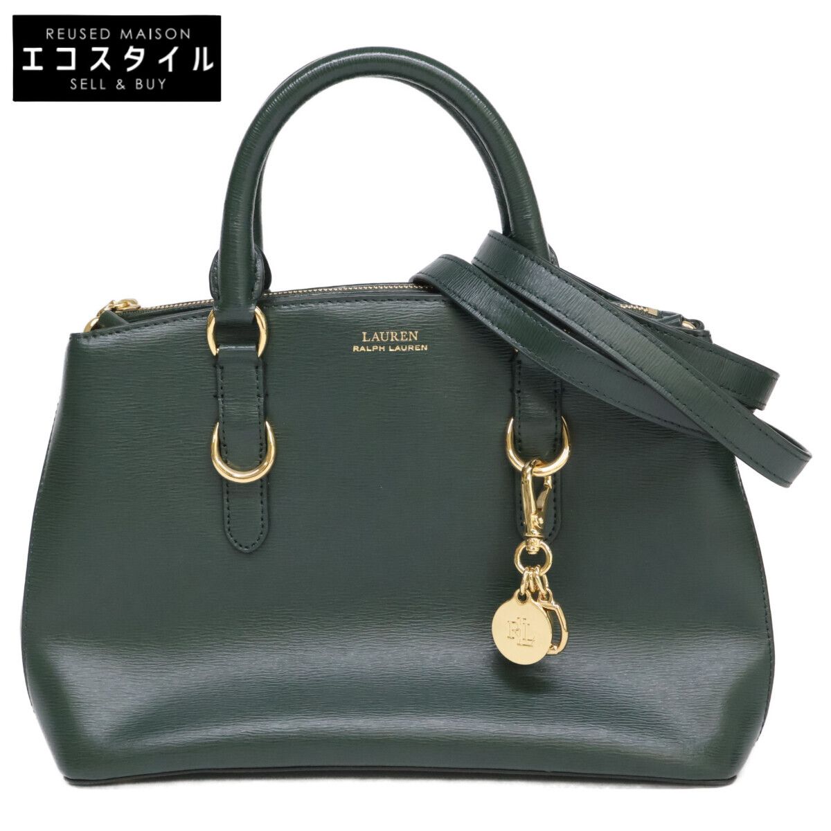 LAUREN RALPH LAUREN　ローレン ラルフローレン　【美品】レザー メタルチャーム フロントロゴ 2WAYショルダー