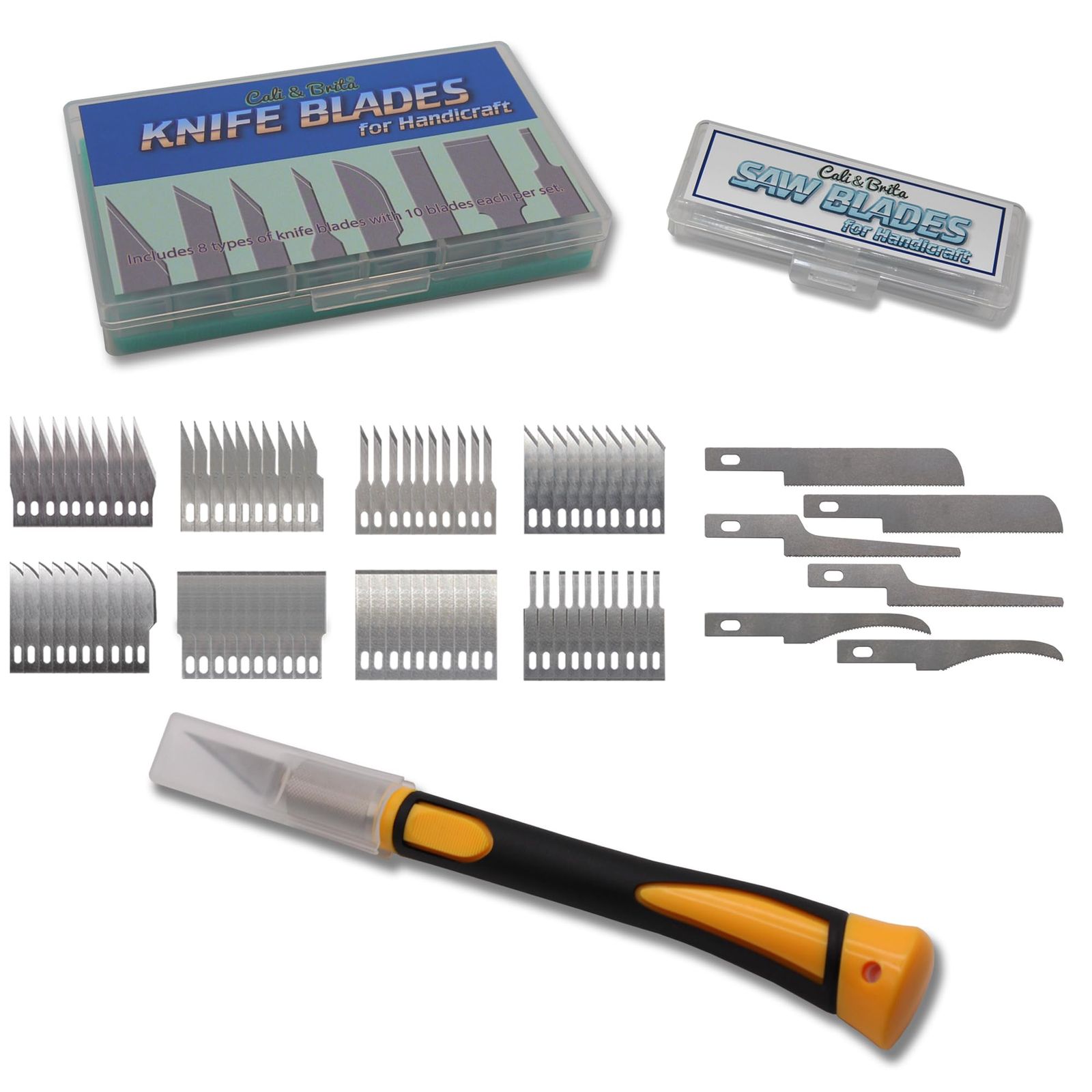 Cali&Brita【ホビー用ナイフツールセット】デザインナイフ替刃KNIFE BLADES+ホビー用ノコギリ刃SAW BLADES+太径ナイフグリップセット (カッターマット無)(沖縄・離島の方発送不可）) 26a2413c