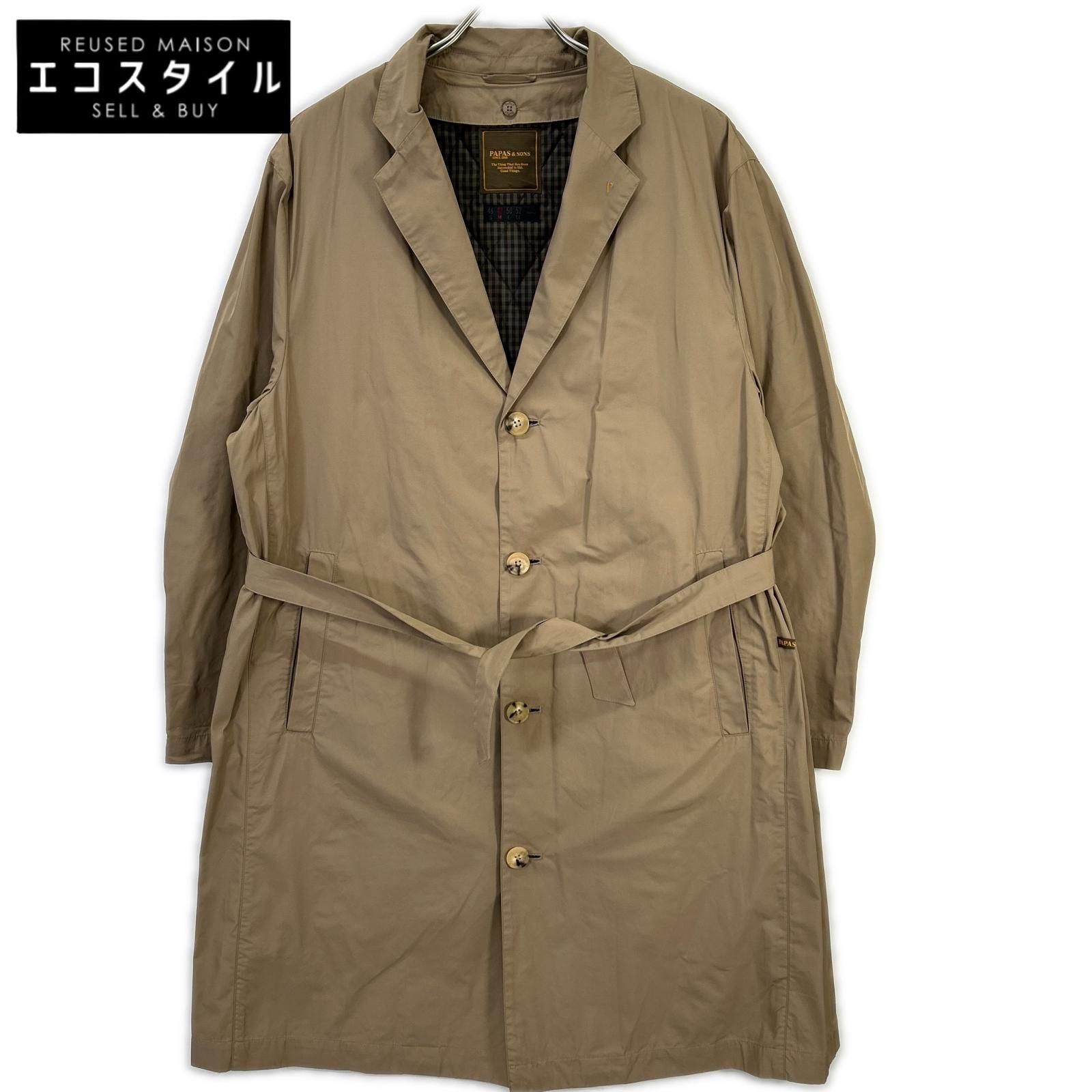 PAPAS　パパス　D0421FC 001 ベージュ ナイロン ベルト付き チェスターコート　48