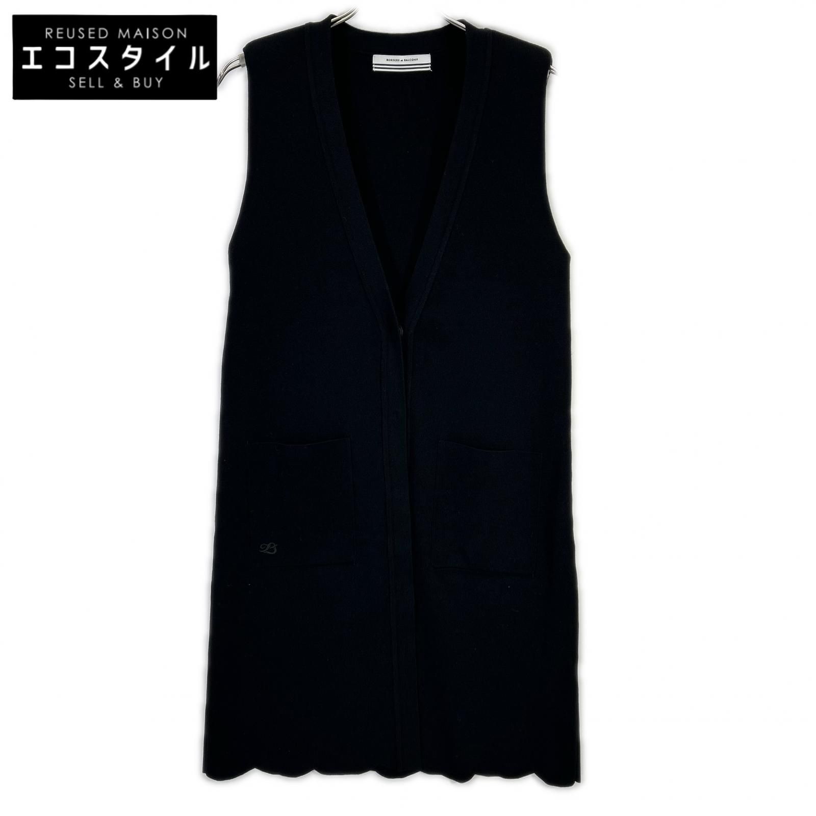 BORDERS at BALCONY　ボーダーズアットバルコニー　BD2411-1G-30 ブラック レーヨン混 SCALLOP GILET/スカラップジレ　36