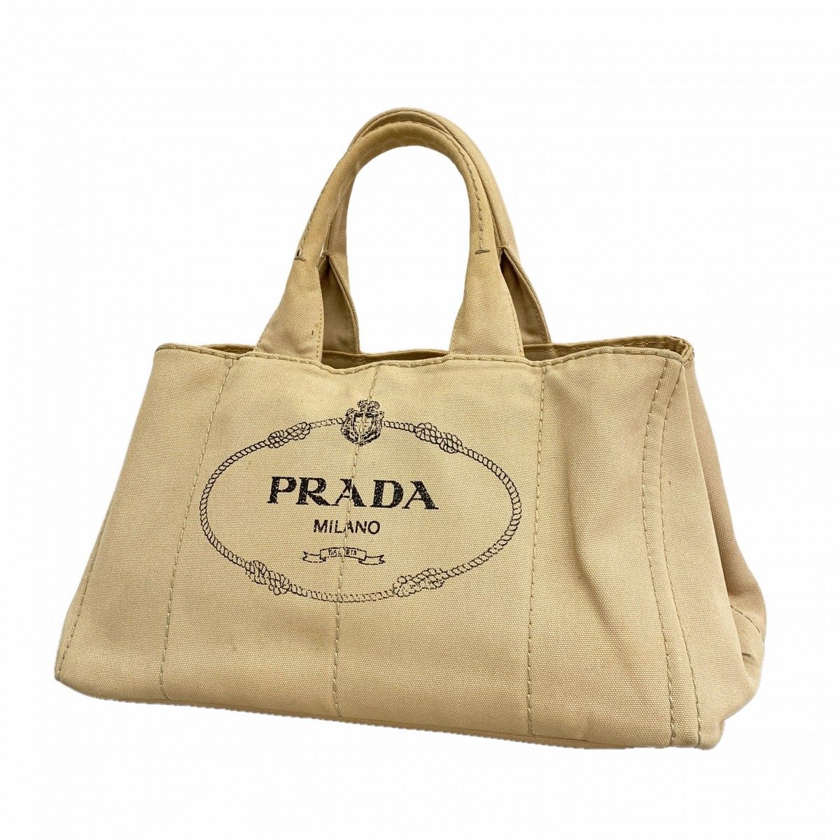 【6ee5694-k】プラダ トートバッグ カナパ キャンバス ベージュ ゴールド金具【中古】メンズ レディース ユニセックス
