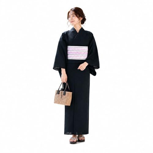 【きもの屋 さらさ】 綿素材 しじら織り お仕立て上がり浴衣 単品 フリーサイズ しじら浴衣 白縞・黒無地 ta-4e e981408c
