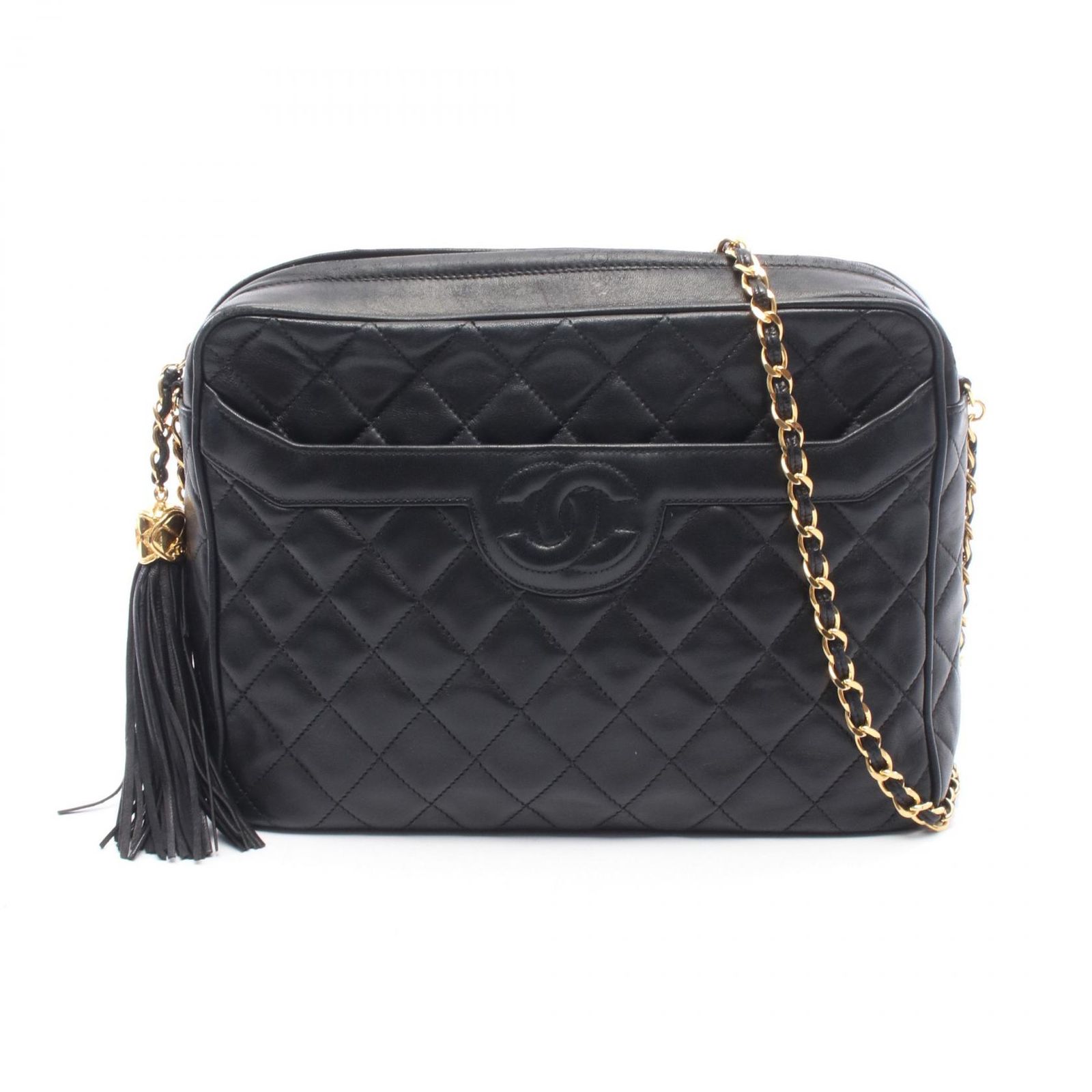 シャネル CHANEL ショルダーバッグ マトラッセ タッセル ブラック ラムスキン（羊革） マトラッセ フリンジ チェーンショルダー レディース Used B