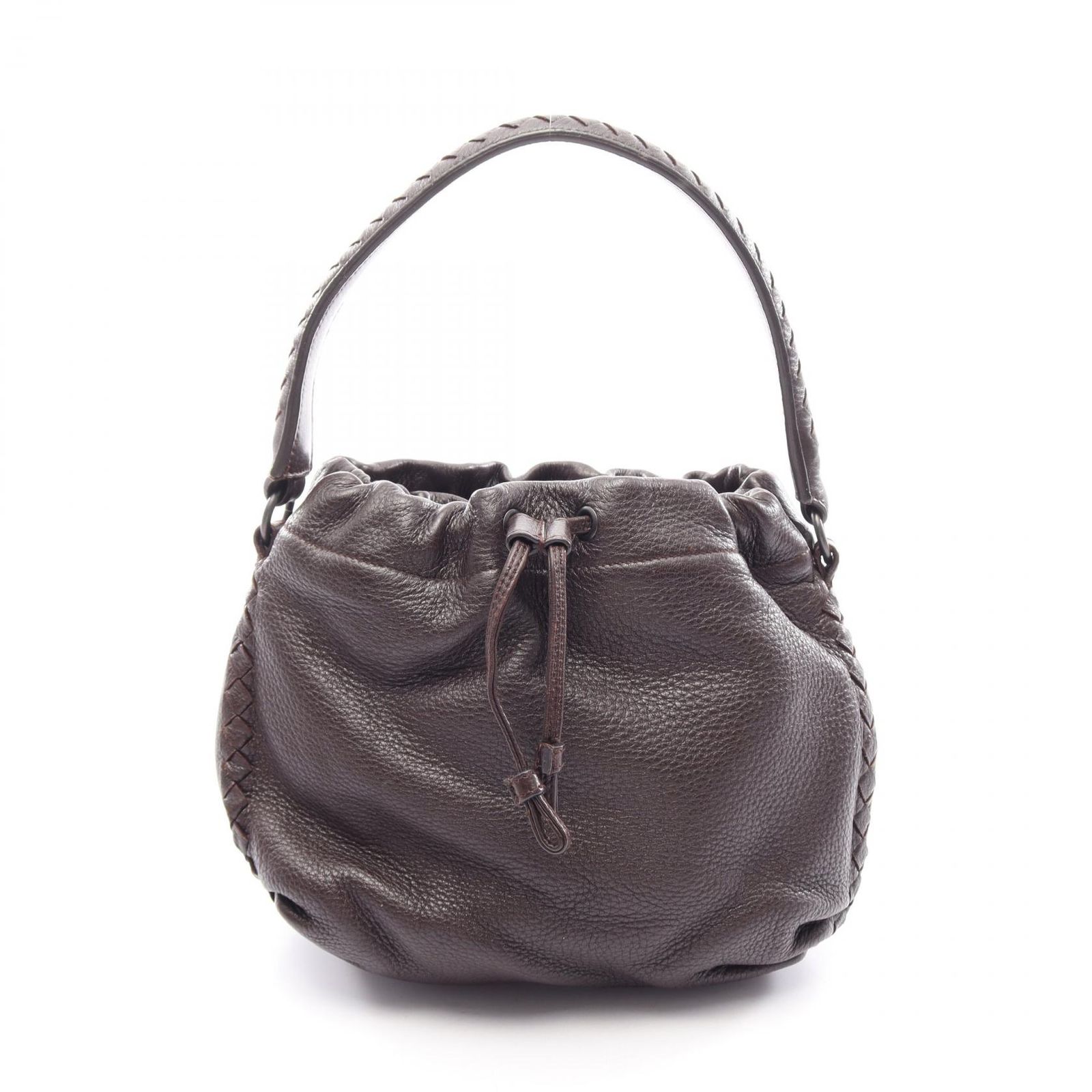 ボッテガヴェネタ BOTTEGA VENETA ハンドバッグ イントレチャート 巾着バッグ ダークブラウン レザー イントレチャート 巾着バッグ レディース Used A