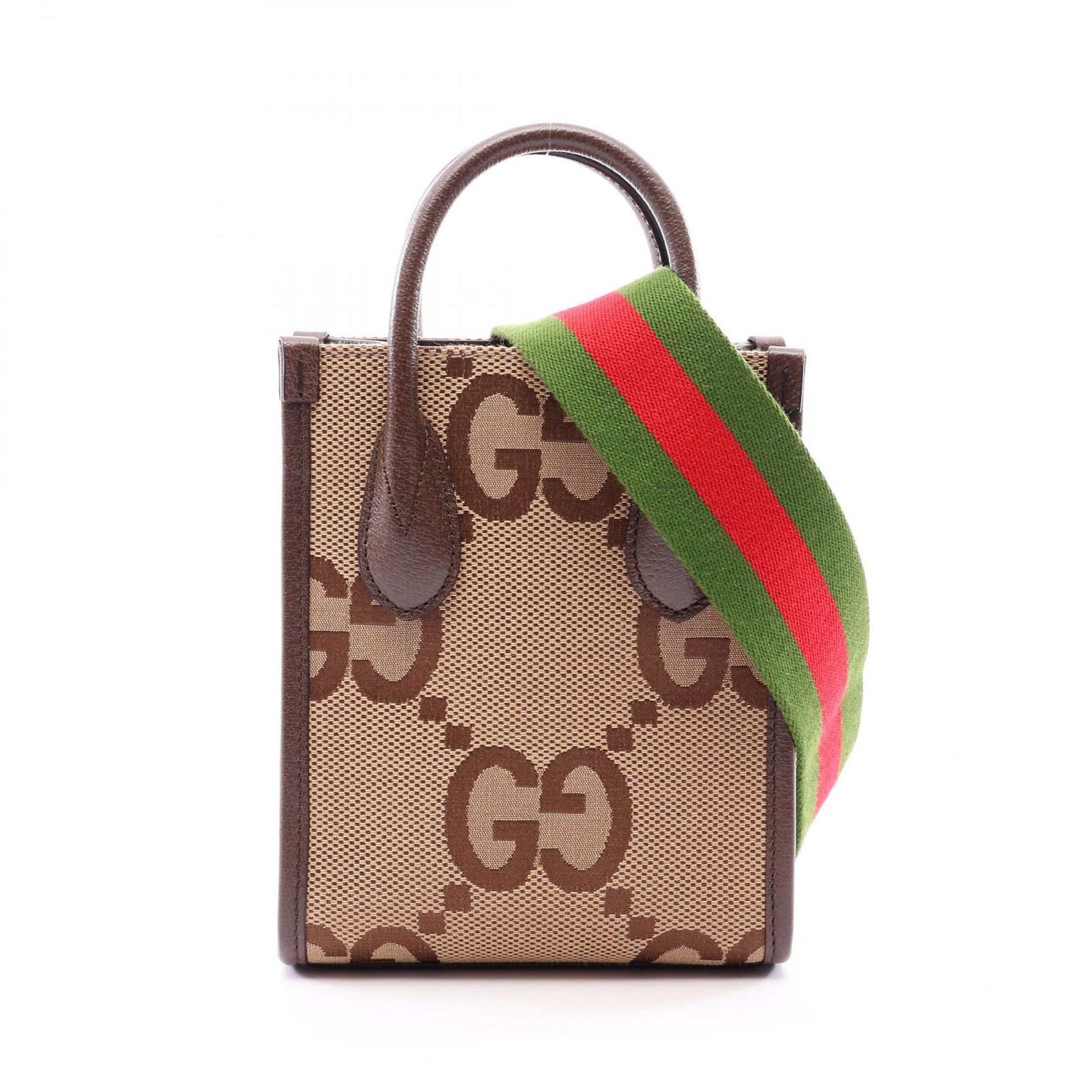 グッチ GUCCI トートバッグ ジャンボGG 2WAY 699406 ベージュ/ダークブラウン キャンバス レザー ジャンボGG ミニ トートバッグ レディース Used A