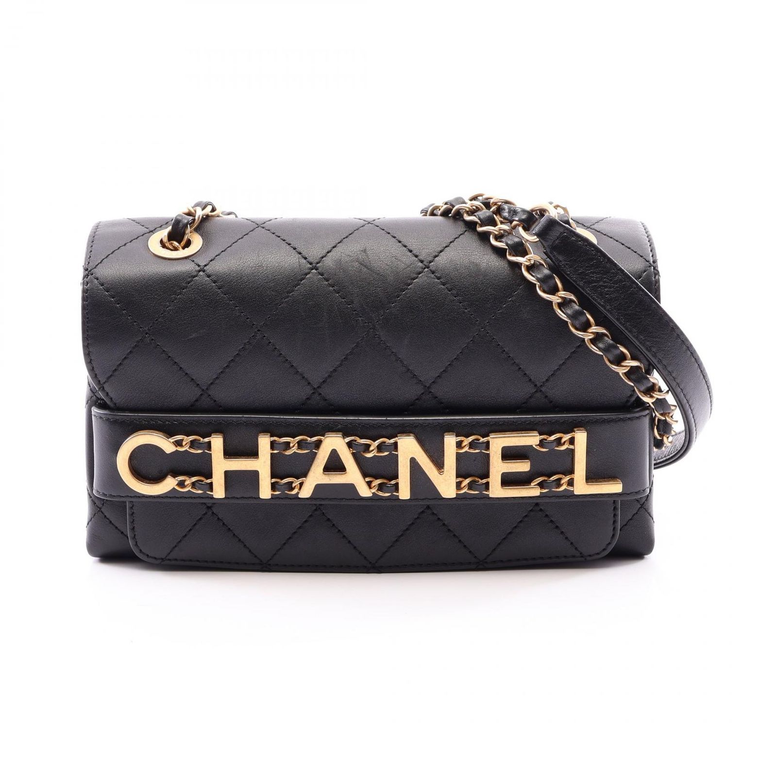 シャネル CHANEL ショルダーバッグ マトラッセ ロゴ ブラック ラムスキン（羊革） マトラッセ チェーンショルダー レディース Used A
