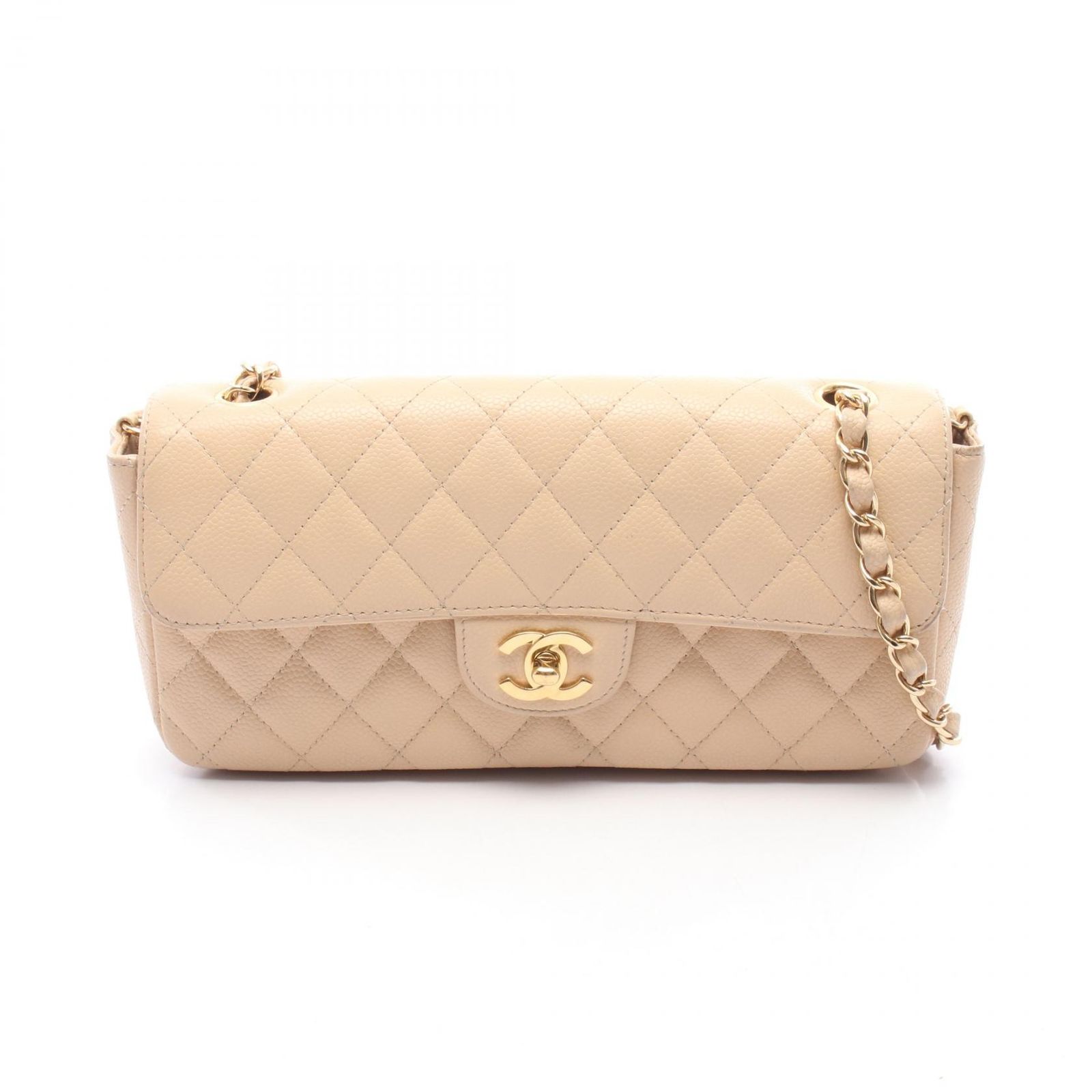 シャネル CHANEL ショルダーバッグ マトラッセ イーストウエスト ベージュ キャビアスキン(グレインドカーフ) マトラッセ イーストウエスト チェーンショルダー