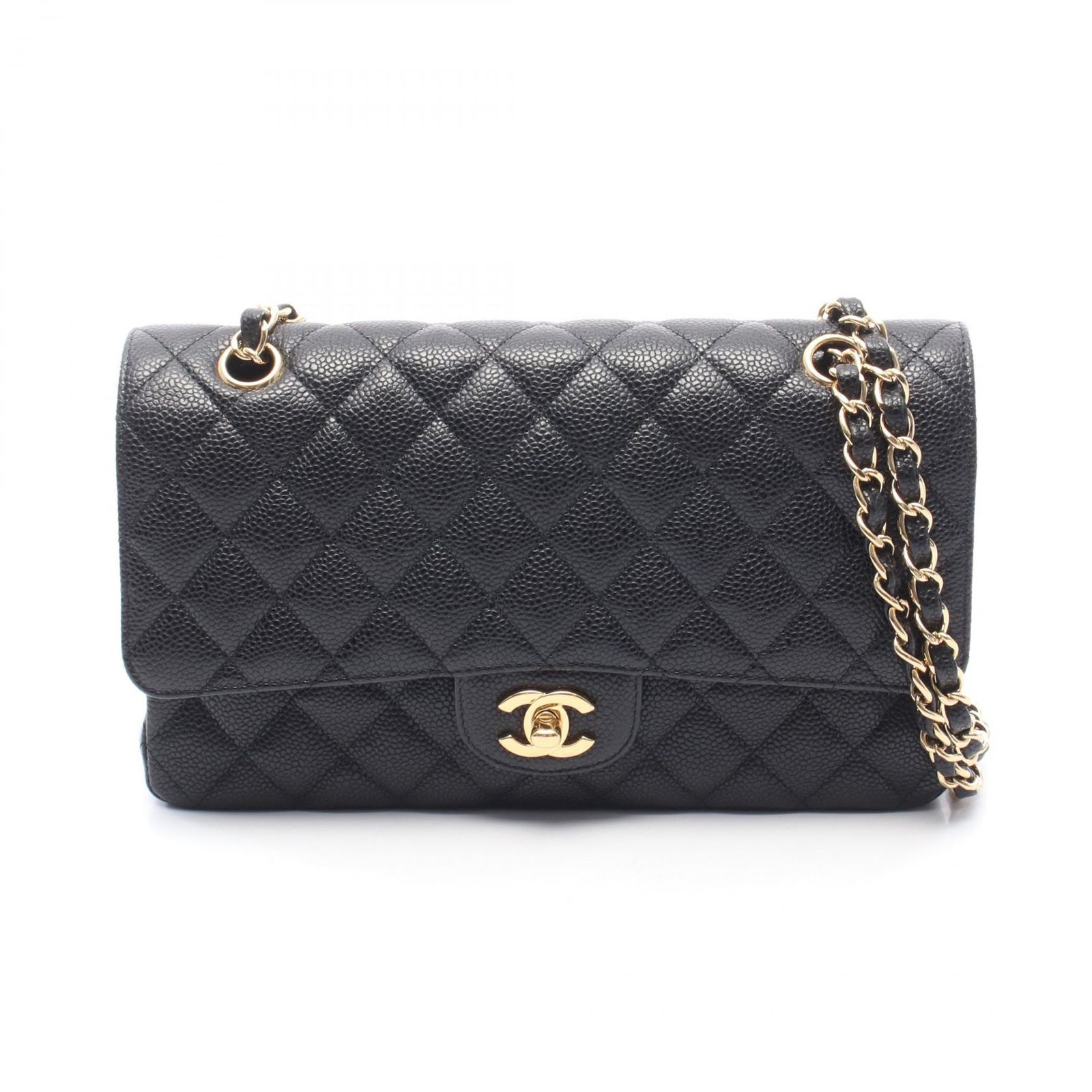 シャネル CHANEL ショルダーバッグ マトラッセ Wフラップ ブラック キャビアスキン(グレインドカーフ) マトラッセ ダブルフラップ チェーンショルダー レディース