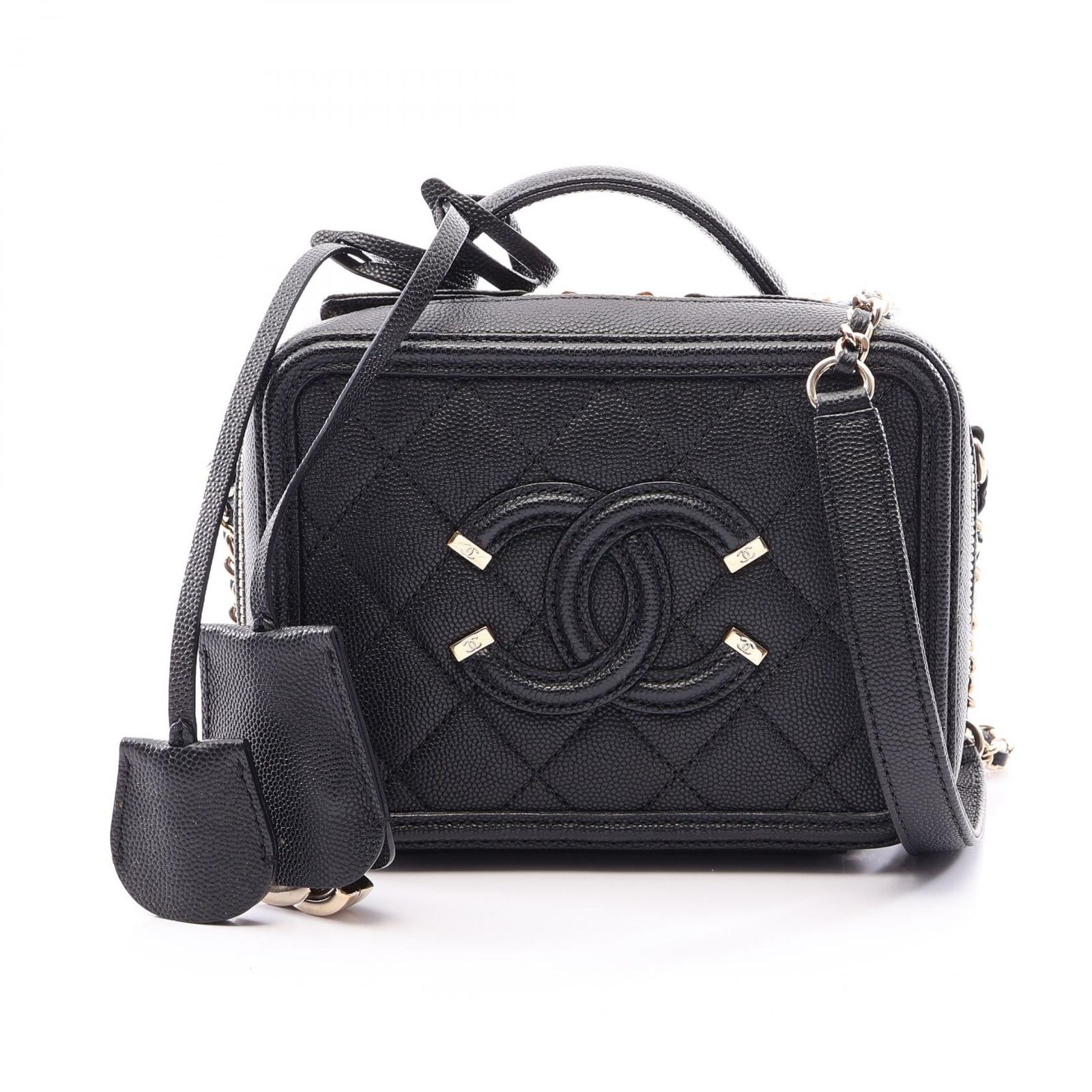 シャネル CHANEL ショルダーバッグ CCフィグリー スモール バニティバッグ 2WAY A93342 ブラック キャビアスキン(グレインドカーフ) CCフィリグリー マトラッセ バニティ スモール チェーンショルダー