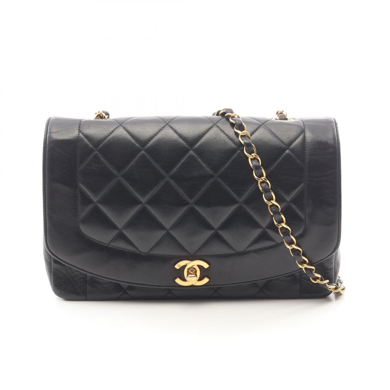 シャネル CHANEL ショルダーバッグ マトラッセ ダイアナフラップ A01165 ブラック ラムスキン（羊革） マトラッセ ダイアナ チェーンショルダー レディース Used A