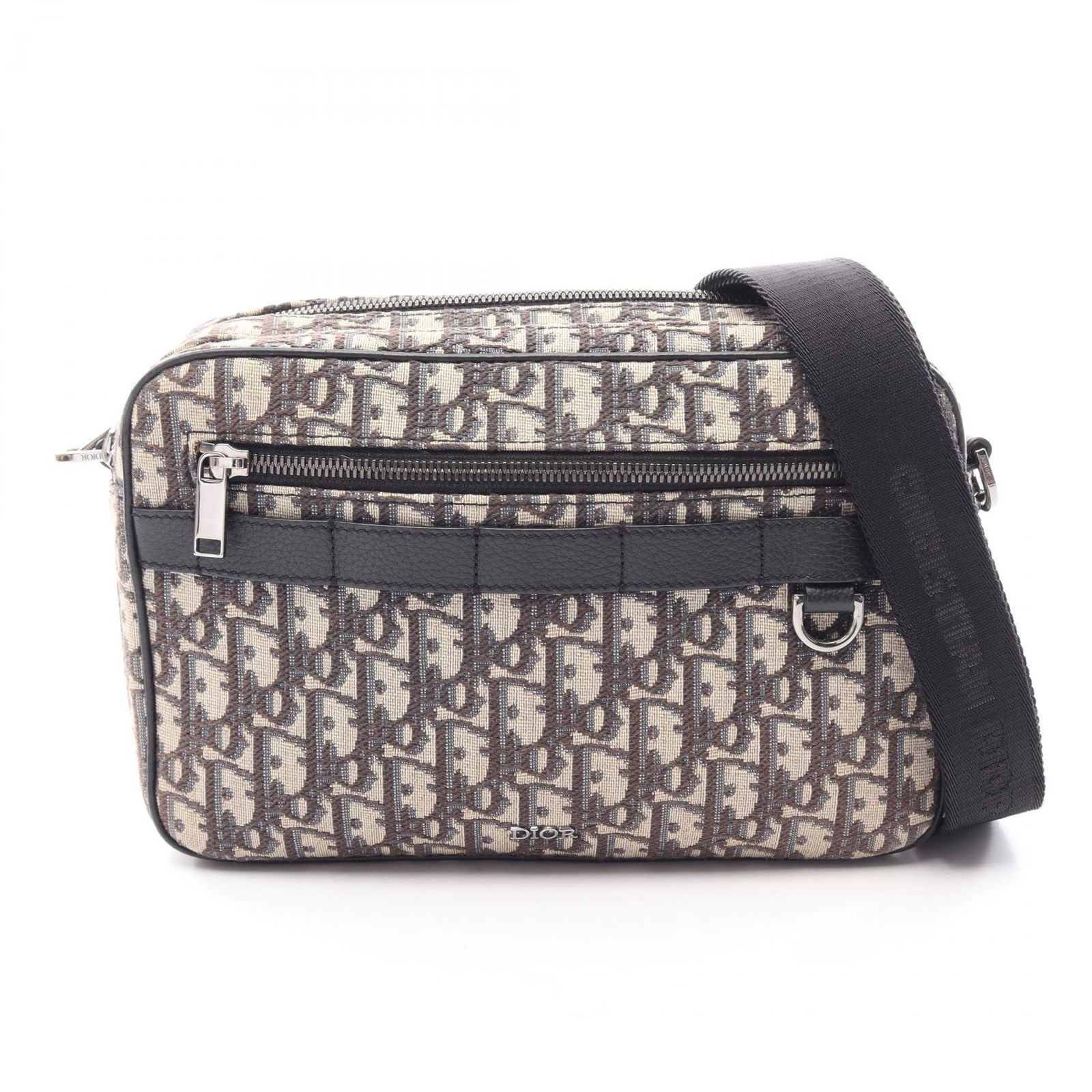 ディオール Dior ショルダーバッグ Safari サファリ オブリーク ベージュ/ネイビー キャンバス レザー オブリーク サファリバッグ メンズ Used B