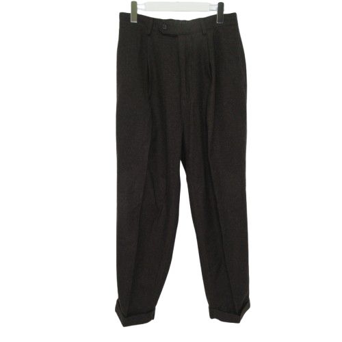 カウラム CAHLUMN パンツ ロング スラックス タック ウール混 Lサイズ ブラウン k415420 0529