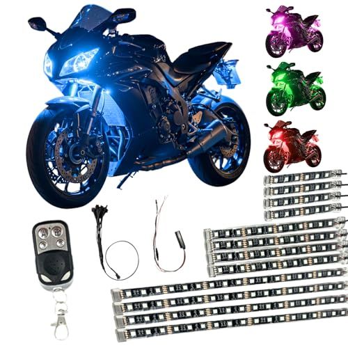 カワサキ ヤマハ ホンダ スズキ 対応 バイク用 LEDテープ バイク 防水 RGB LED テープライト オートバイ イルミネーション ライト 車用 車 シリコン チューブ 15色 防水 防塵 リモコン(B1201) (12本セット)as 7535c0ea