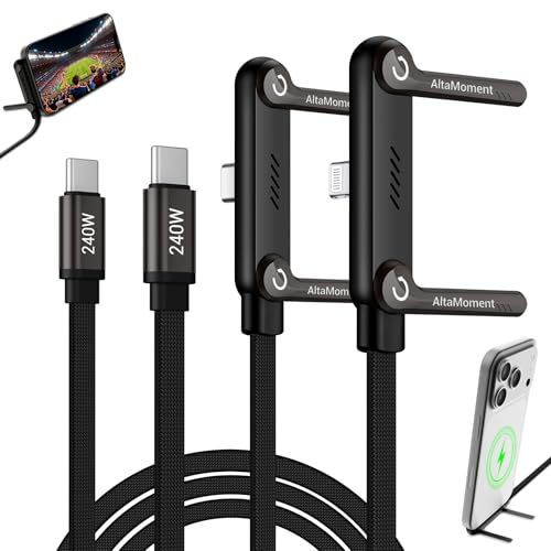 ☆新品☆充電ケーブル スタンド付き 2本 240W急速充電 PD対応 USB-C to ライトニングケーブル cタイプ Type-C ケーブル 480Mbpsデータ転送 T字型 360度回転 折りたたみ式スマホスタンド マルチ機能 高耐久ナイ 86bc7e7f