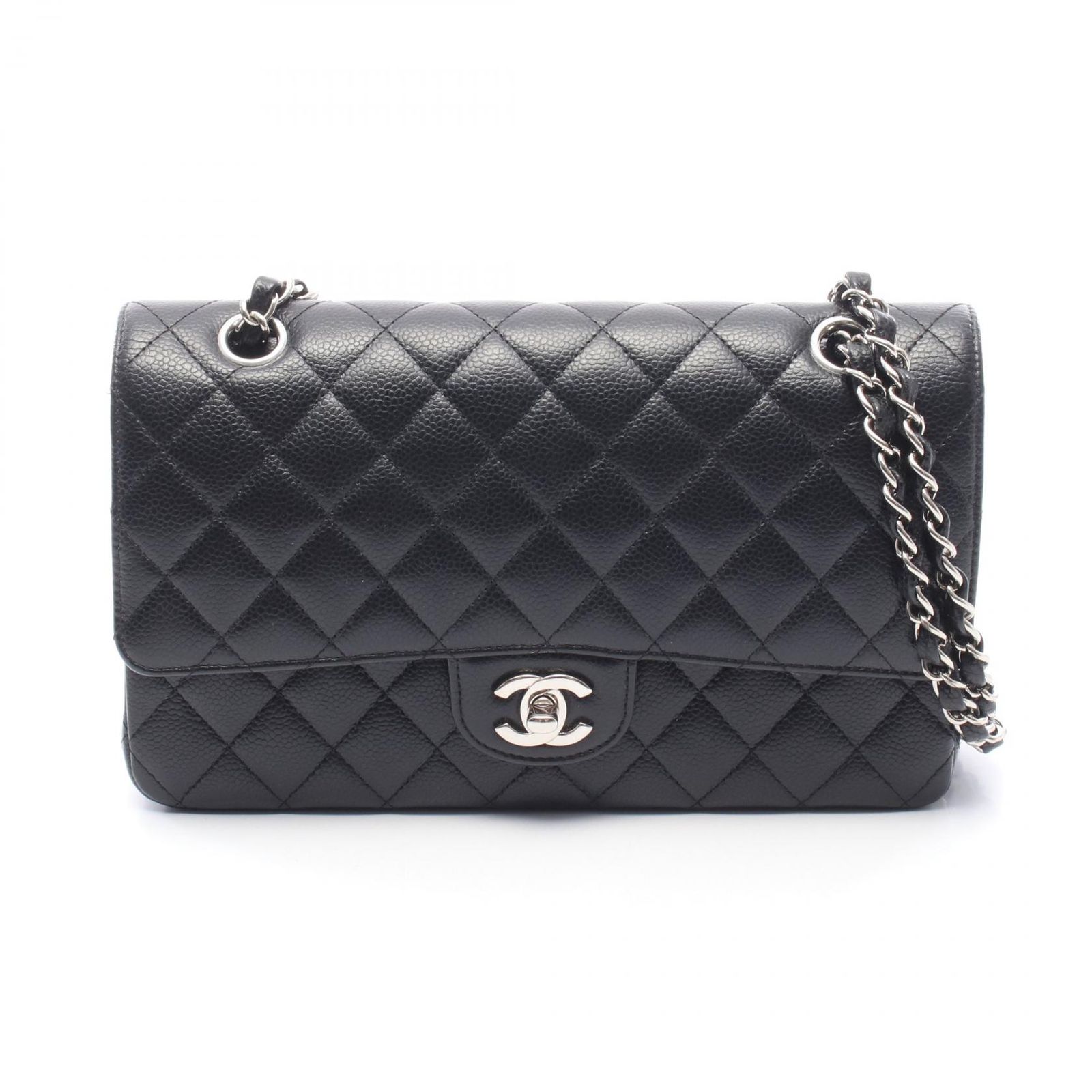 シャネル CHANEL ショルダーバッグ マトラッセ Wフラップ ブラック キャビアスキン(グレインドカーフ) マトラッセ ダブルフラップ チェーンショルダー レディース