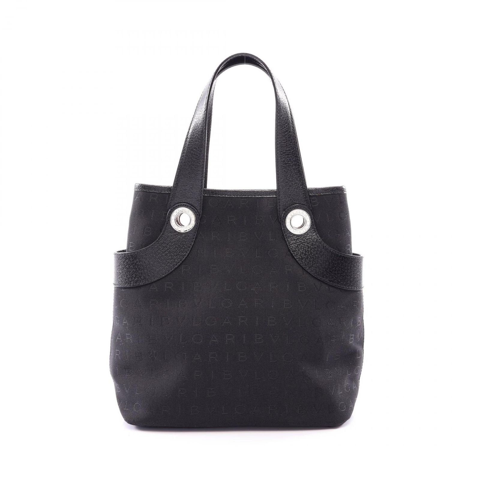 ブルガリ BVLGARI ハンドバッグ ロゴマニア ブラック キャンバス レザー ロゴマニア ハンドバッグ レディース Used A